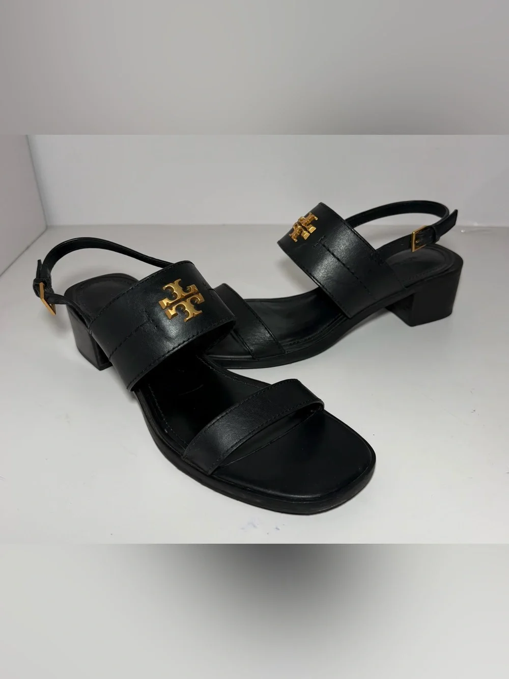 +TORY BURCH eleanor heel sandal in black Size 9